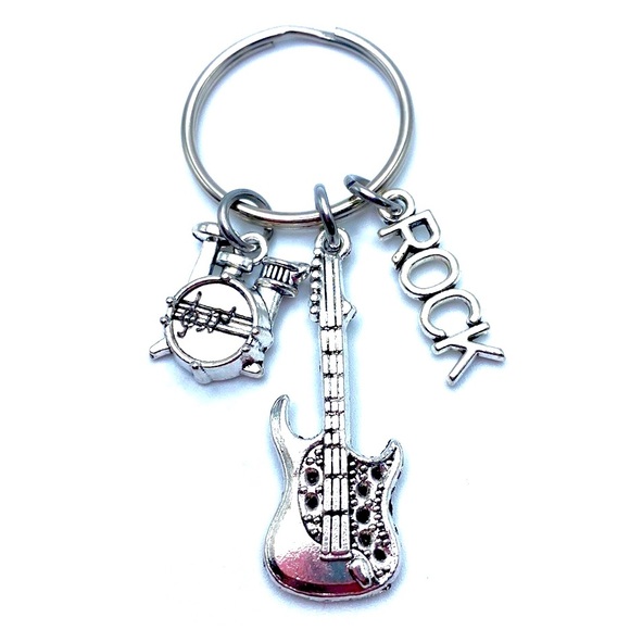 Musician Keychain Drum Set Guitar Rock Charms - Picture 1 of 3